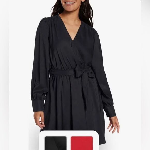 Express Women Size XXL Black Puff Sleeve V-Neck Long Sleeve Mini Wrap Dress NEW - Picture 3 of 7